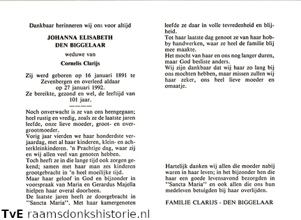Johanna Elisabeth den Biggelaar Corenelis Clarijs