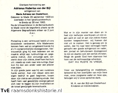 Adrianus Hubertus van der Bijl Maria Adriana van Oosterhout