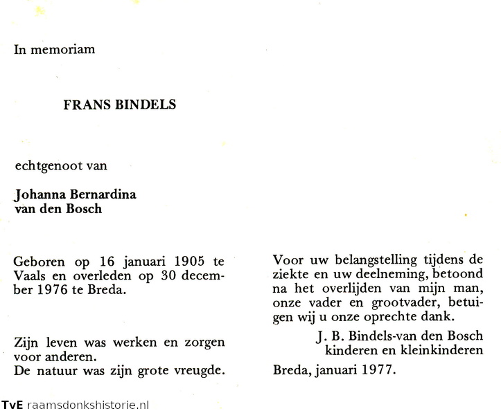 Frans Bindels Johanna Bernardina van den Bosch