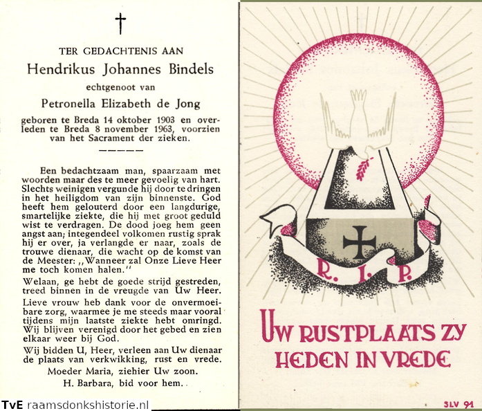 Hendrikus Johannes Bindels Petronella Elizabeth de Jong