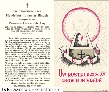 Hendrikus Johannes Bindels Petronella Elizabeth de Jong