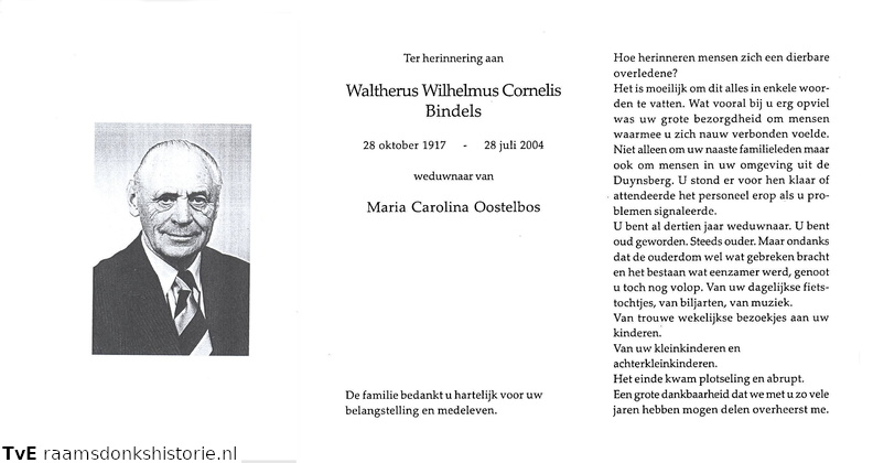 Waltherus Wilhelmus Cornelis Bindels Maria Carolina Oostelbos