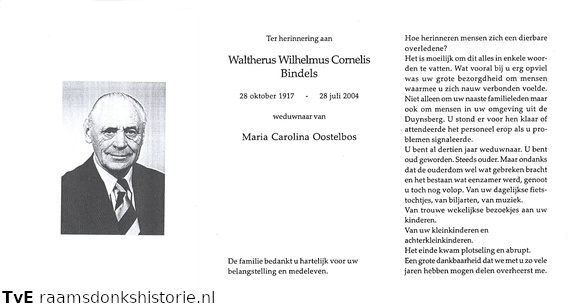 Waltherus Wilhelmus Cornelis Bindels Maria Carolina Oostelbos
