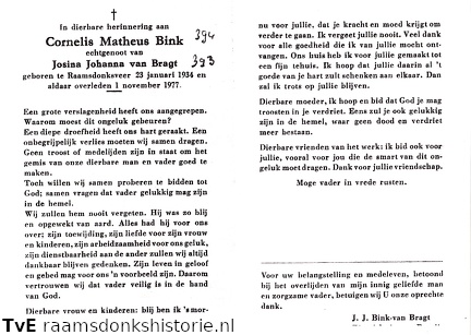 Cornelis Matheus Bink Josina Johanna van Bragt