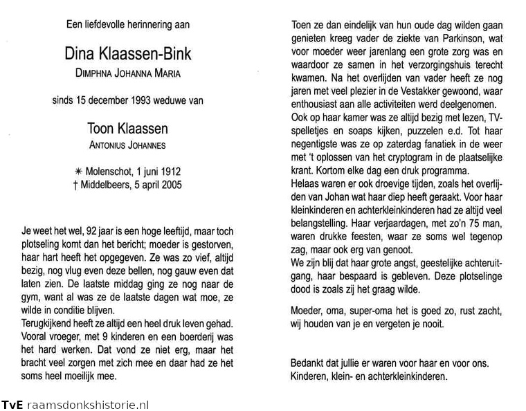 Dimphna Johanna Maria Bink Antonius Johannes Klaassen