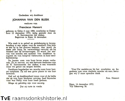 Johanna van den Bleek Franciscus Hansort
