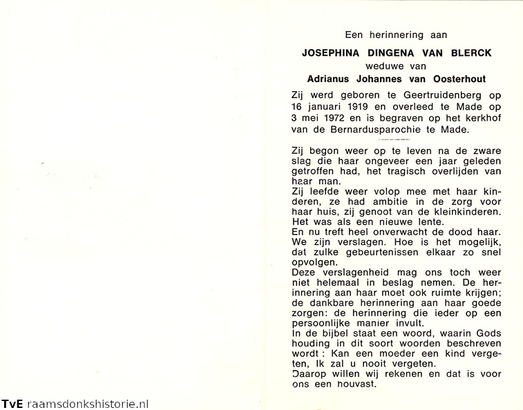 Josephina Dingena van Blerck Adrianus Johannes van Oosterhout