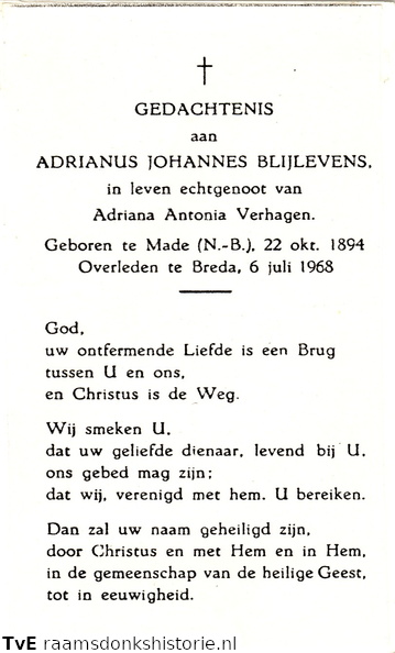 Adrianus Johannes Blijlevens Adriana Antonia Verhagen
