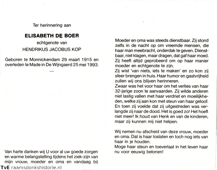 Elisabeth de Boer Hendrikus Jacobus Kop