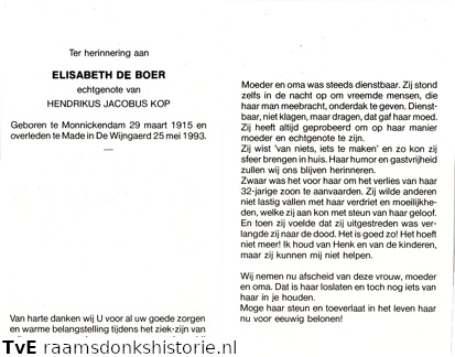 Elisabeth de Boer Hendrikus Jacobus Kop