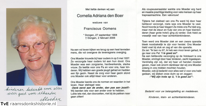 Cornelia Adriana den Boer Franciscus Oomen