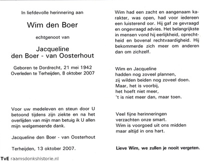 Wim den Boer Jacqueline van Oosterhout