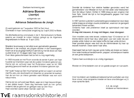 Adriana Boeren Adrianus Sebastinanus de Jongh