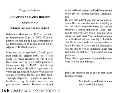 Johannes Adrianus Boeren Johanna Adriana van der Sanden