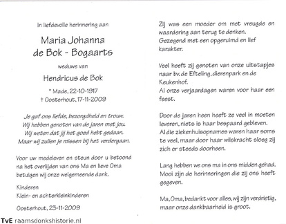 Maria Johanna Bogaarts Hendricus de Bok