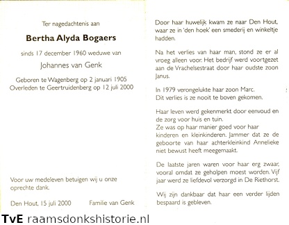 Bertha Alyda Bogaers Johannes van Genk