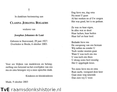 Clasina Johanna Bogaers Josephus Johannes de Laat