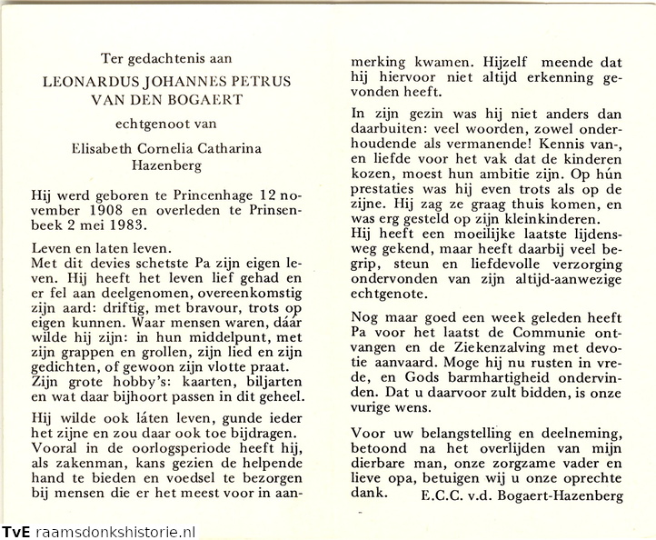 Bogaert van den, Leonardus Johannes Petrus Elisabeth Cornelia Catharina Hazenberg