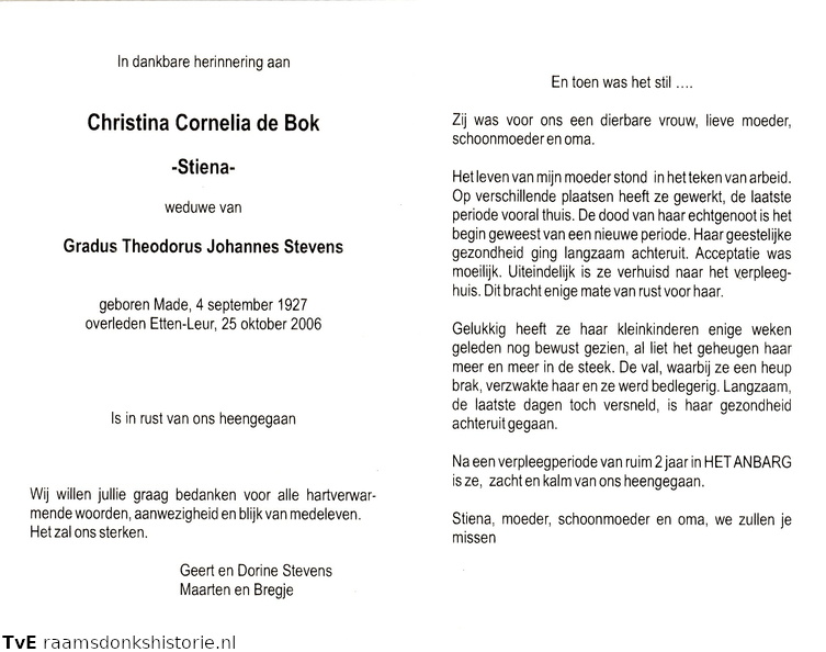 Christina Cornelia de Bok Gradus Theodorus Johannes Stevens
