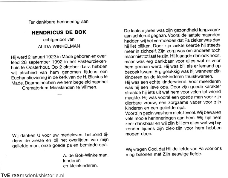Hendricus de Bok Alida Winkelman