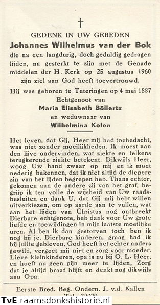 Johannes Wilhelmus van der Bok Maria Elisabeth Böllertz  Wilhelmina Kolen