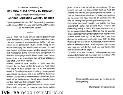 Henrica Elisabeth van Bommel Jacobus Johannes van den Brandt