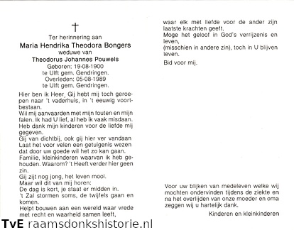Maria Hendrika Theodora Bongers Theodorus Johannes Pouwels