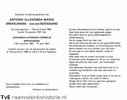 Antonia Allegonda Maria van den Boogaard Johannes Adrianus Cornelius Brekelmans