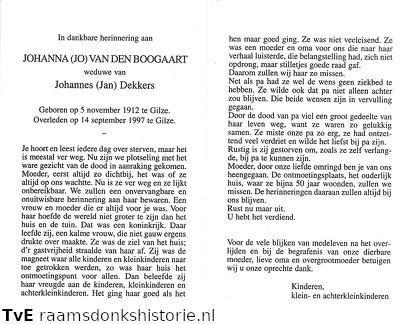 Johanna van den Boogaart Johannes Dekkers