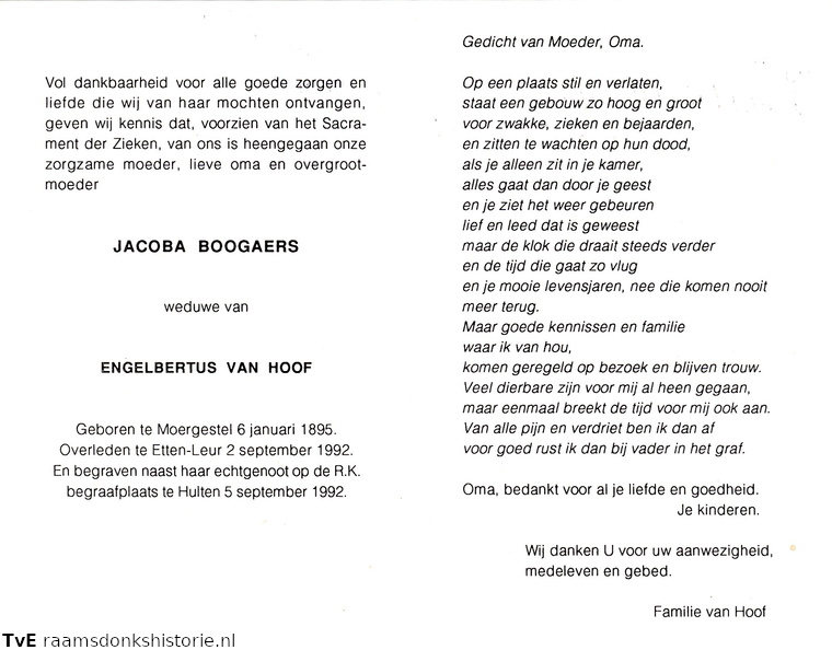 Jacoba Boogaers Engelbertus van Hoof