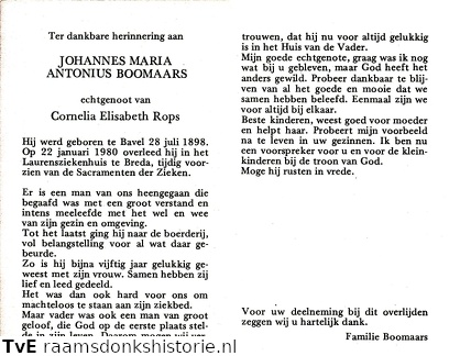 Johannes Maria Antonius Boomaars Cornelia Elisabeth Rops