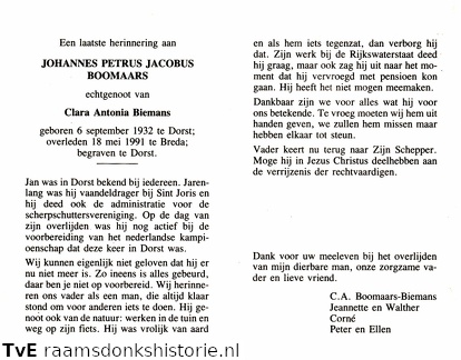 Johannes Petrus Jacobus Boomaars Clara Antonia Biemans