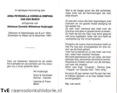 Anna Petronella Cornelia Dimphna van den Bosch Adrianus Cornelis Wilhelmus Huijbregts