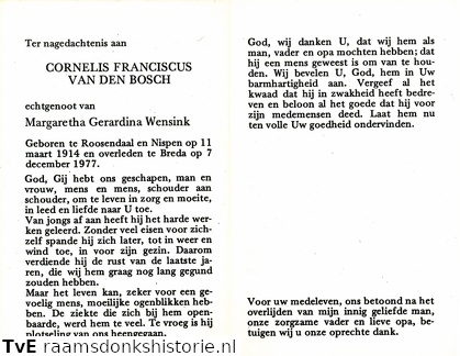 Cornelis Franciscus van den Bosch Margaretha Gerardina Wensink