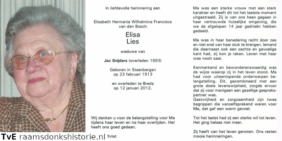 Elisabeth Hermania Wilhelmina Francisca van den Bosch Jac Snijders