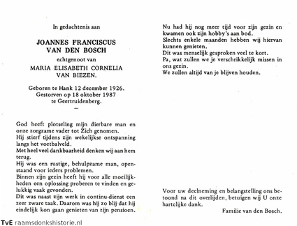 Joannes Franciscus van den Bosch Maria Elisabeth Cornelia van Biezen