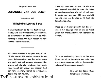 Johannes van den Bosch Wilhelmina Laurina Bakx