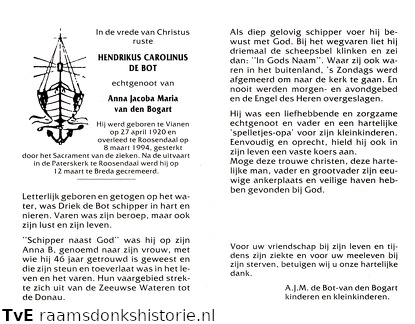 Hendrikus Carolinus de Bot Anna Jacoba Maria van den Bogart