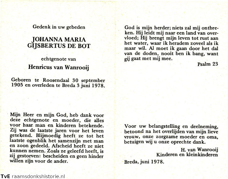 Johanna Maria Gijsbertus de Bot Henricus van Wanrooij