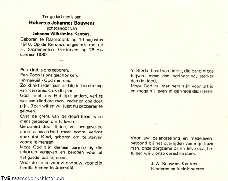 Hubertus Johannes Bouwens Johanna Wilhelmina Kanters