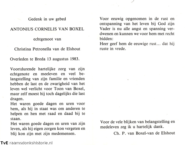 Antonius Cornelis van Boxel Christina Petronella van den Elshout