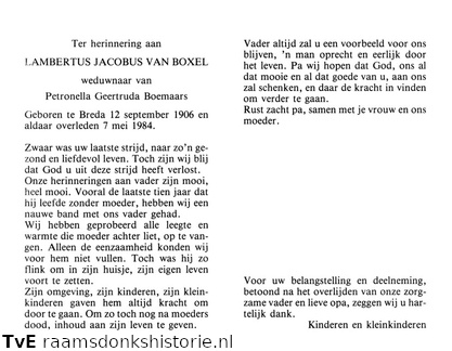 Lambertus Jacobus van Boxel Petronella Geertruda Boemaars