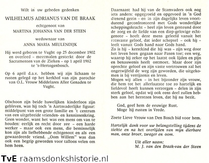 Wilhelmus Adrianus van de Braak Martina Johanna van der Steen-Anna Maria Meulendijk