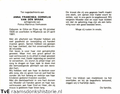 Anna Francisca Cornelia van den Braak Petrus Martinus Verhoeven
