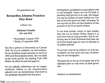 Bernardina Johanna Francisca Braat Adrianus Cornelis van Geel