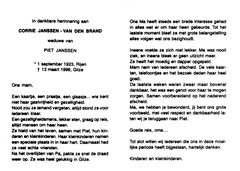 Corrie van den Brand Piet Janssen