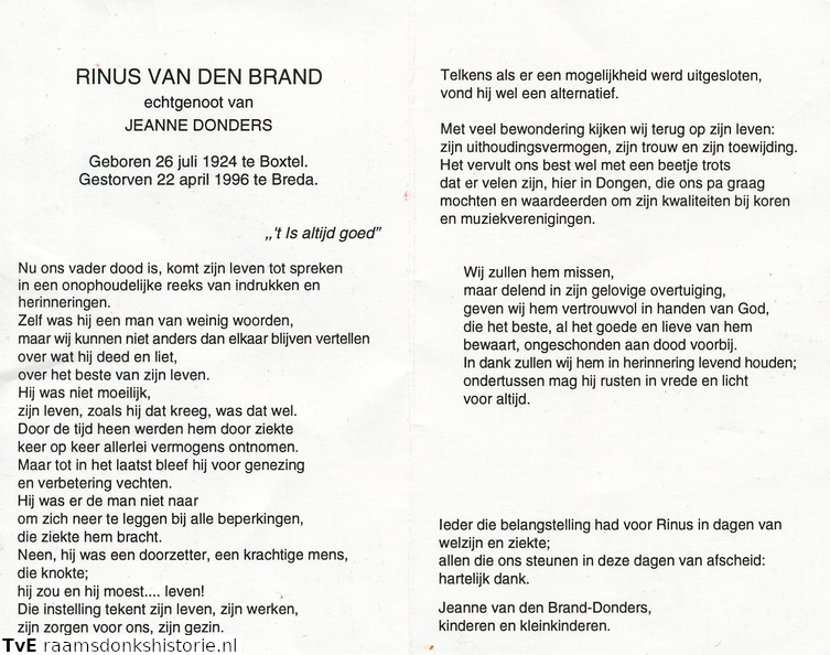 Rinus van den Brand Jeanne Donders
