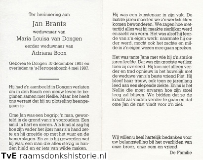 Jan Brants Maria Louisa van Dongen  Adriana Boon