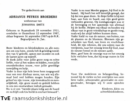 Adrianus Petrus Broeders Johanna Smits