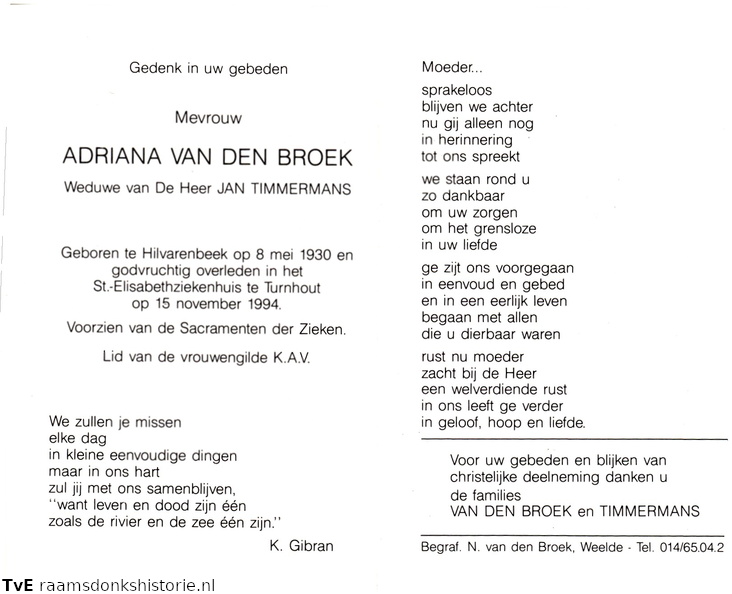Adriana van den Broek Jan Timmermans